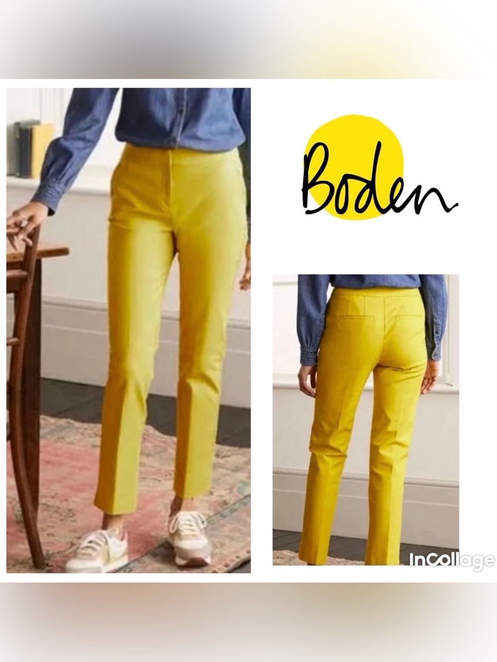 Boden Chartreuse Straight Crop Trousers